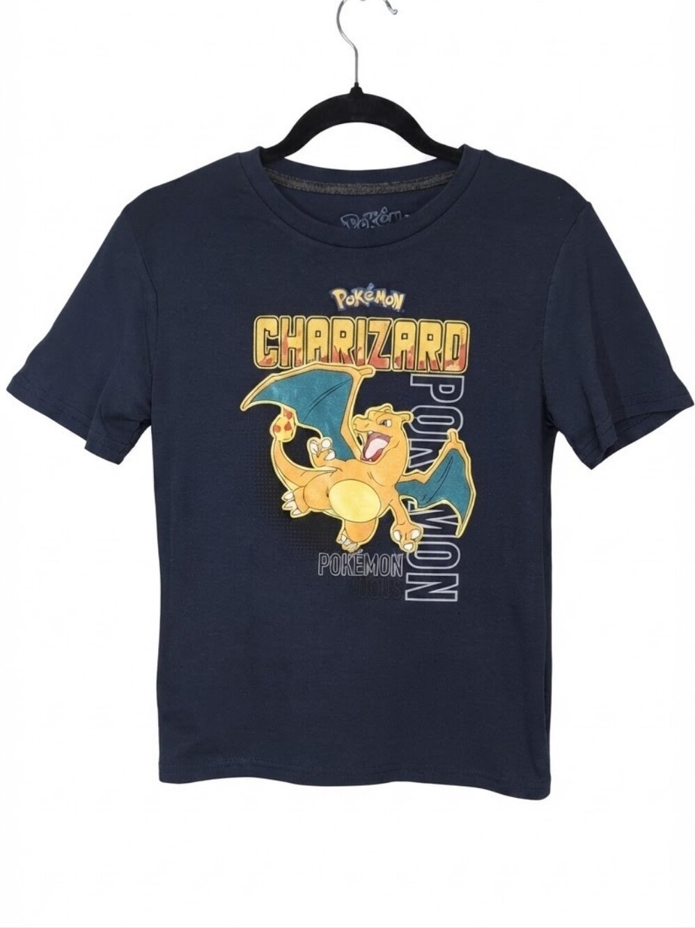NEW Pokemon Charizard Graphic Tshirt Boys Large 14 Navy Blue Anime Gamer Tee Top